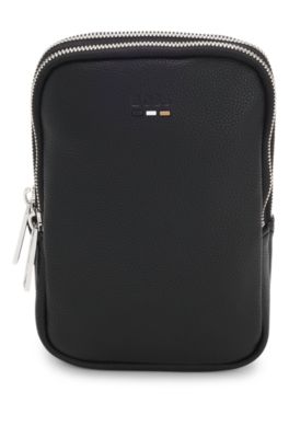 Faux-leather shoulder bag with logo detail, Black