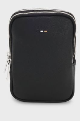 Faux-leather shoulder bag with logo detail, Black
