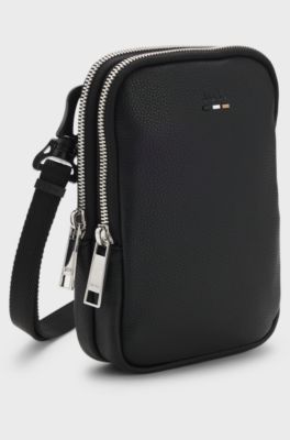 Faux-leather shoulder bag with logo detail, Black