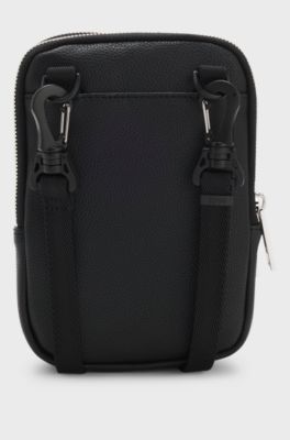 Faux-leather shoulder bag with logo detail, Black
