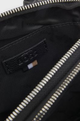Faux-leather shoulder bag with logo detail, Black