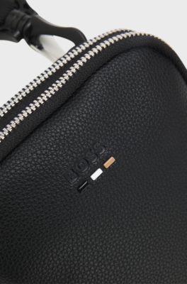 Faux-leather shoulder bag with logo detail, Black