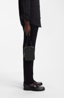 Faux-leather shoulder bag with logo detail, Black