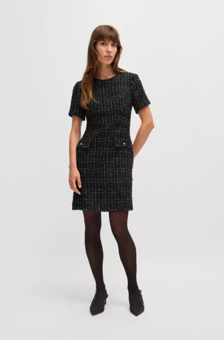 Short-sleeved tweed dress with pocket details
