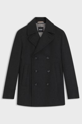 Slim-fit double-breasted short coat in a wool blend, Dark Grey