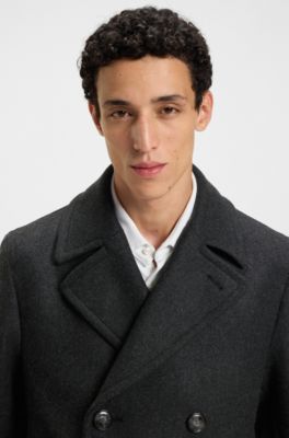Slim-fit double-breasted short coat in a wool blend, Dark Grey