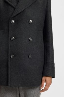 Slim-fit double-breasted short coat in a wool blend, Dark Grey