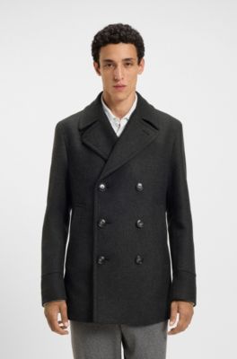 Slim-fit double-breasted short coat in a wool blend, Dark Grey