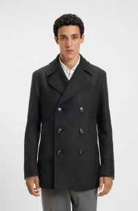 Abrigo corto cruzado slim fit en mezcla de lana, Gris oscuro