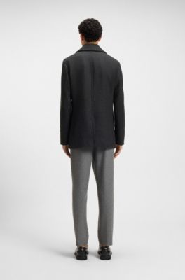 Slim-fit double-breasted short coat in a wool blend, Dark Grey