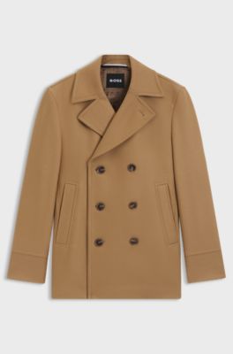 Slim-fit double-breasted short coat in a wool blend, Beige