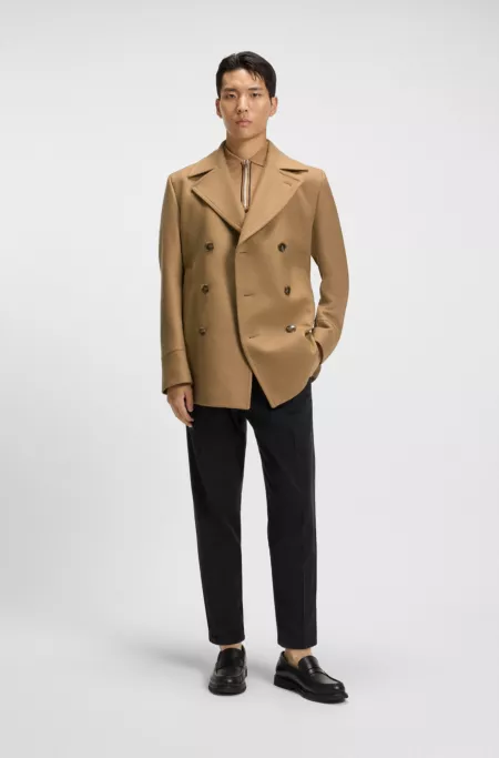 Slim-fit double-breasted short coat in a wool blend