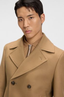 Zweireihiger Slim-Fit Kurzmantel aus Woll-Mix, Beige