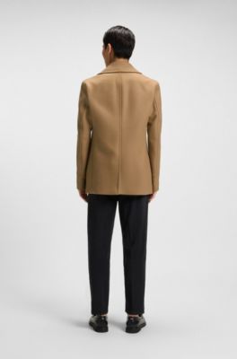 Abrigo corto cruzado slim fit en mezcla de lana, Beige