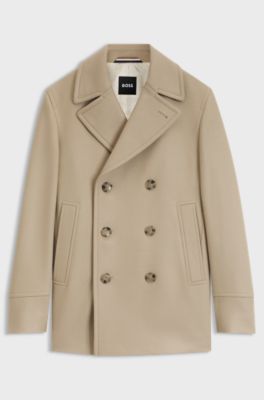 Slim-fit double-breasted short coat in a wool blend, Light Beige