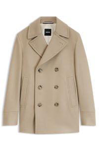 Cappotto corto doppiopetto slim fit in misto lana, Beige chiaro