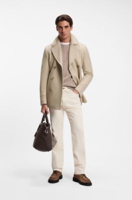 Slim-fit double-breasted short coat in a wool blend, Light Beige
