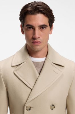 Slim-fit double-breasted short coat in a wool blend, Light Beige