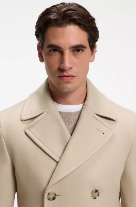 Slim-fit double-breasted short coat in a wool blend