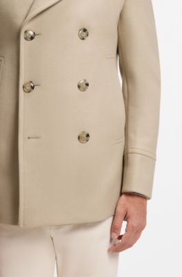 Slim-fit double-breasted short coat in a wool blend, Light Beige