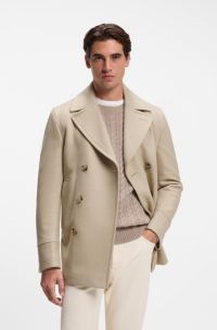 Slim-fit double-breasted short coat in a wool blend, Light Beige