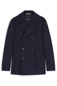 Slim-fit double-breasted short coat in a wool blend, Dark Blue