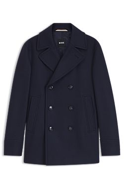 Slim-fit double-breasted short coat in a wool blend
