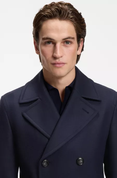 Slim-fit double-breasted short coat in a wool blend