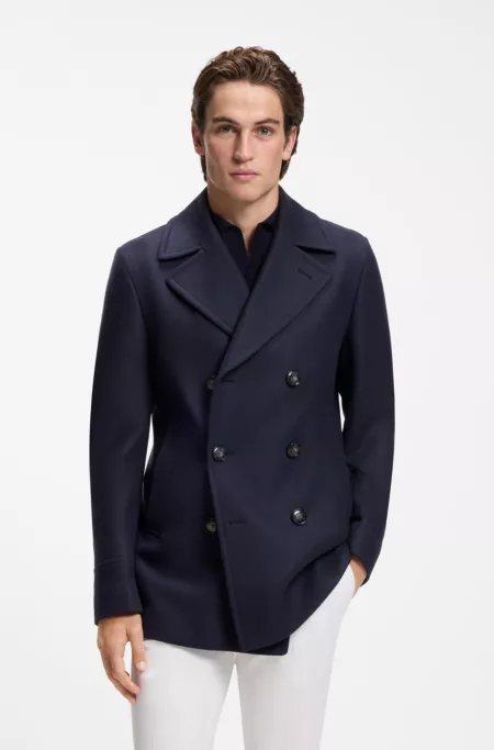 Slim-fit double-breasted short coat in a wool blend