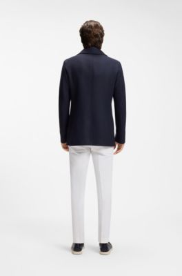 Cappotto corto doppiopetto slim fit in misto lana, Blu scuro