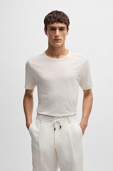 Regular-fit T-shirt in linen and silk, White