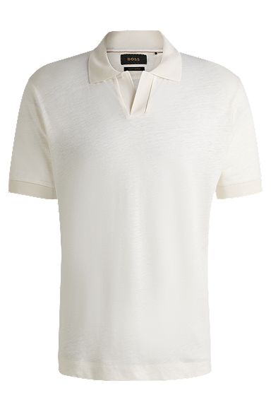Johnny-collar polo shirt in linen and silk, White