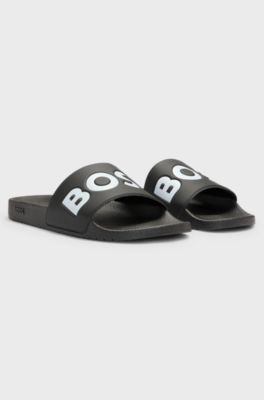 Italian-made slides with large logo detail, Black