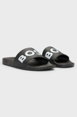 Italian-made slides with large logo detail, Black