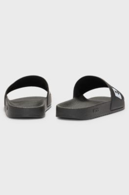 Sandali slider realizzati in Italia con logo di grandi dimensioni, Nero