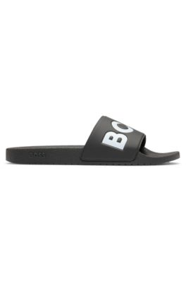 Italian-made slides with large logo detail, Black