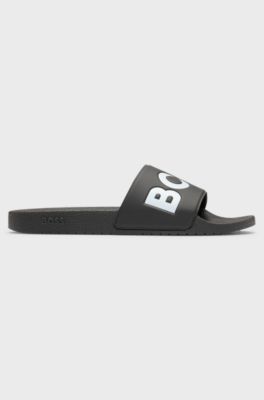 Italian-made slides with large logo detail, Black