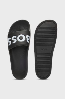 Italian-made slides with large logo detail, Black