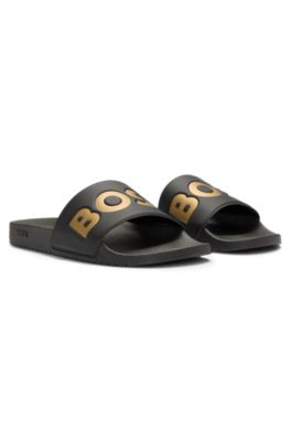 Italian-made slides with large logo detail, Black
