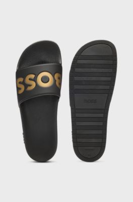 Italian-made slides with large logo detail, Black