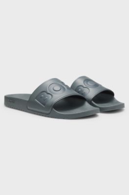 Italian-made slides with large logo detail, Grey