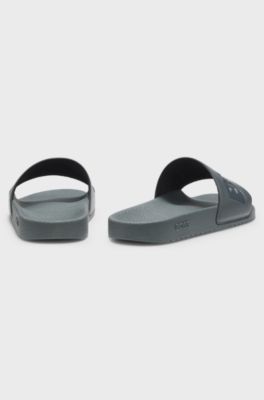 Italian-made slides with large logo detail, Grey