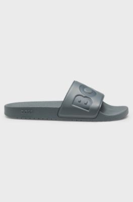 Italian-made slides with large logo detail, Grey