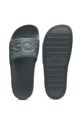BOSS - Italian-made slides with large logo detail - Grey