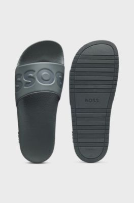 Italian-made slides with large logo detail, Grey