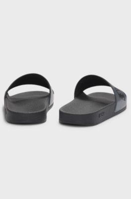 Sandali slider realizzati in Italia con logo di grandi dimensioni, Grigio
