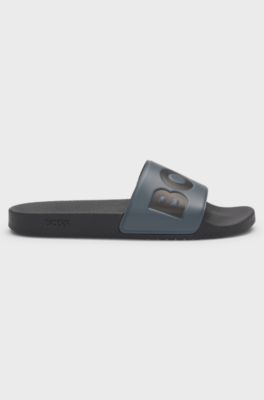 Sandali slider realizzati in Italia con logo di grandi dimensioni, Grigio