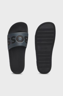 Italian-made slides with large logo detail, Grey