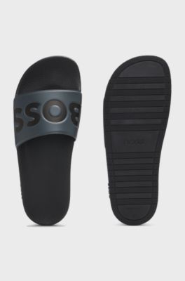 Sandali slider realizzati in Italia con logo di grandi dimensioni, Grigio