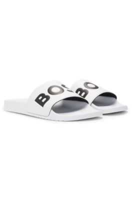 Italian-made slides with large logo detail, White
